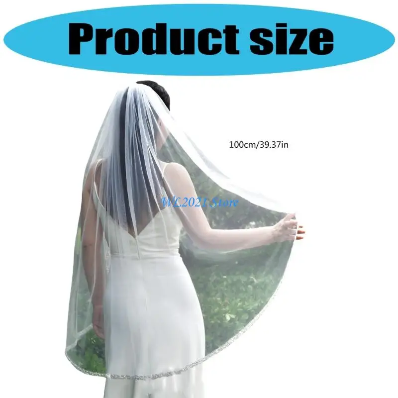 G5GC غطاء رأس الزفاف اللامع حجاب قصير مريح من التول لحدث الزفاف