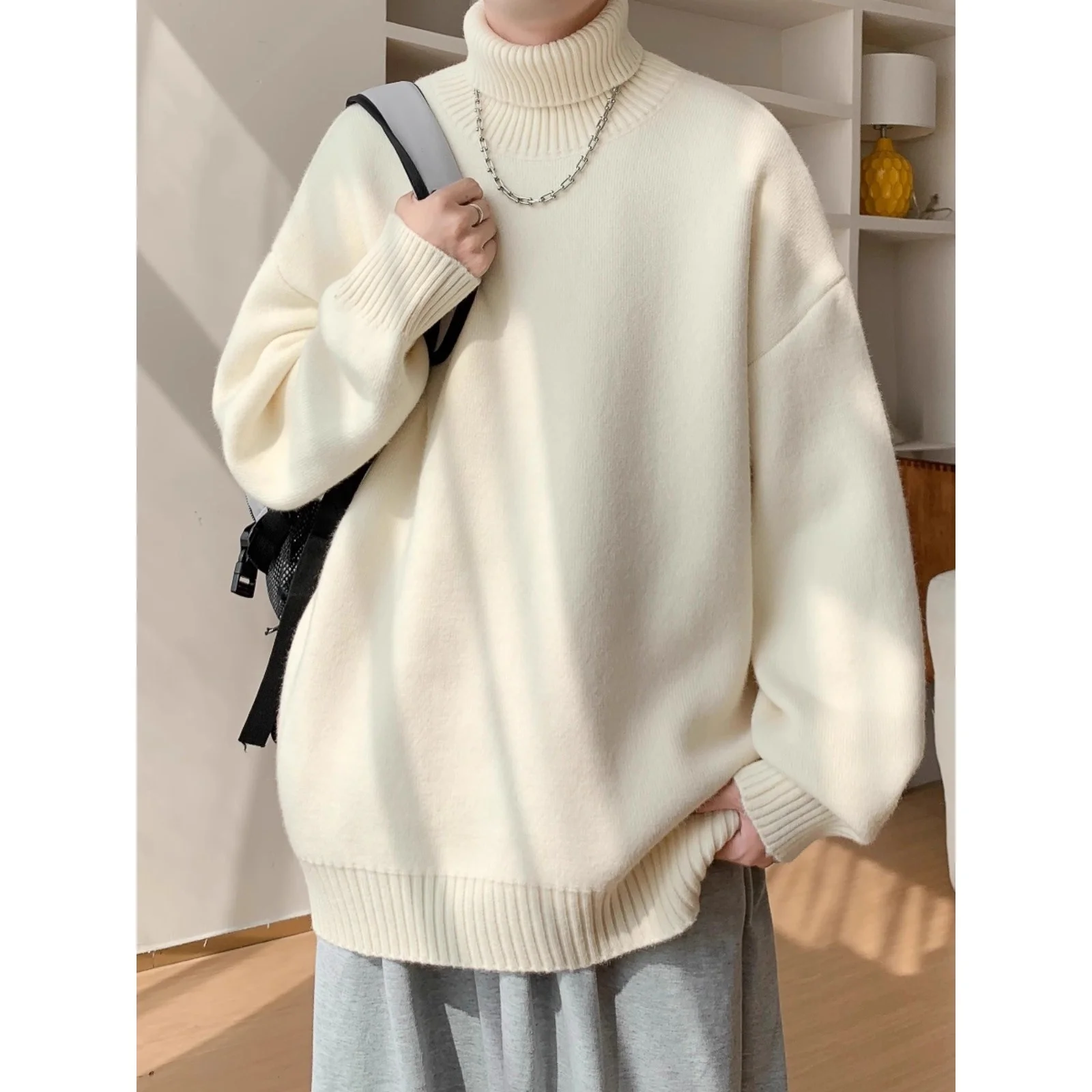 

Очень большой 300-цветной мужской трикотаж с высоким воротником, верхняя одежда, свободный тяжелый ленивый топ на осень-зиму