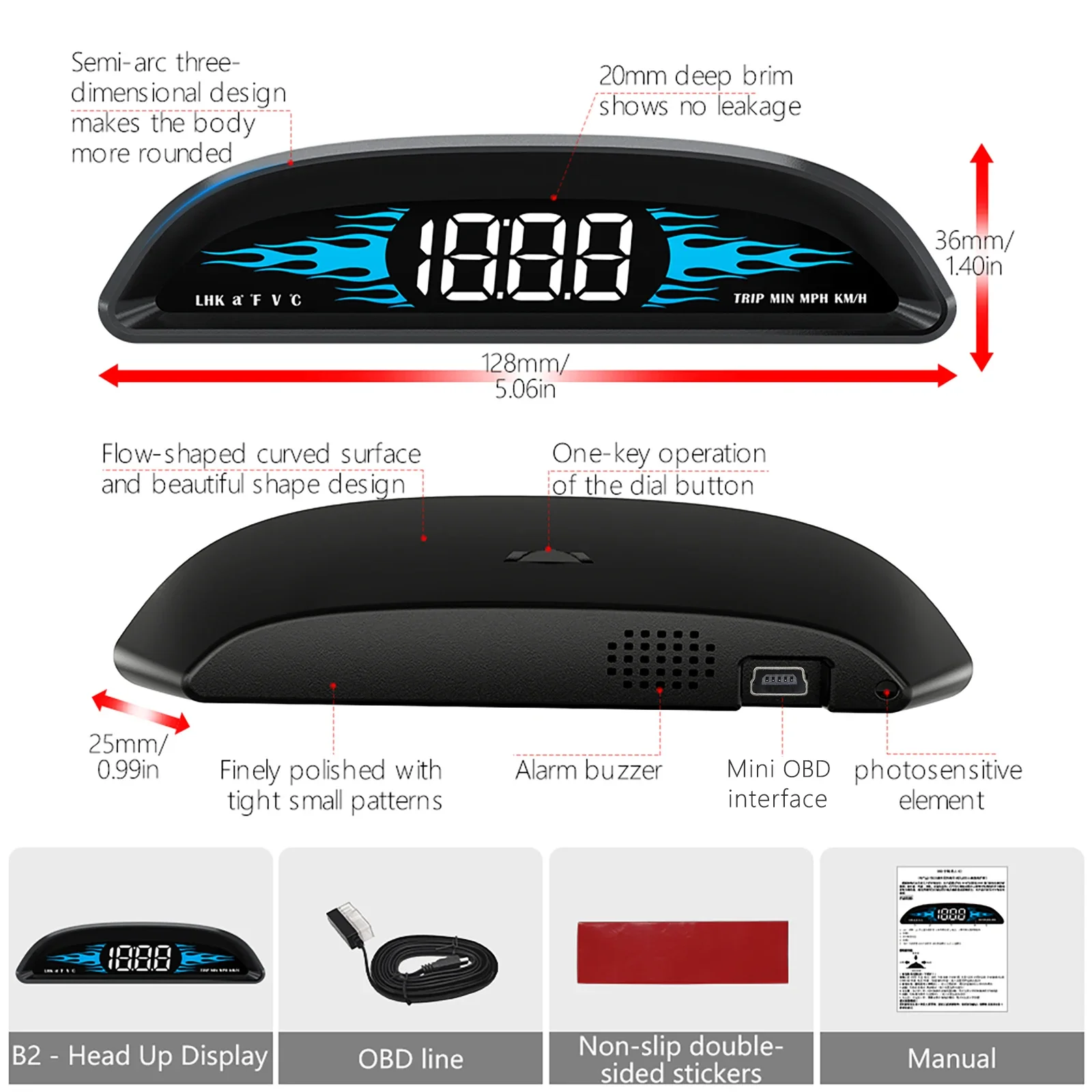 B2 OBD2 Head Up Display Car HUD Digital Speedometer KMH MPH Fuel Gauge Voltage Water Temp With Alarm Auto Electronics Accessorie