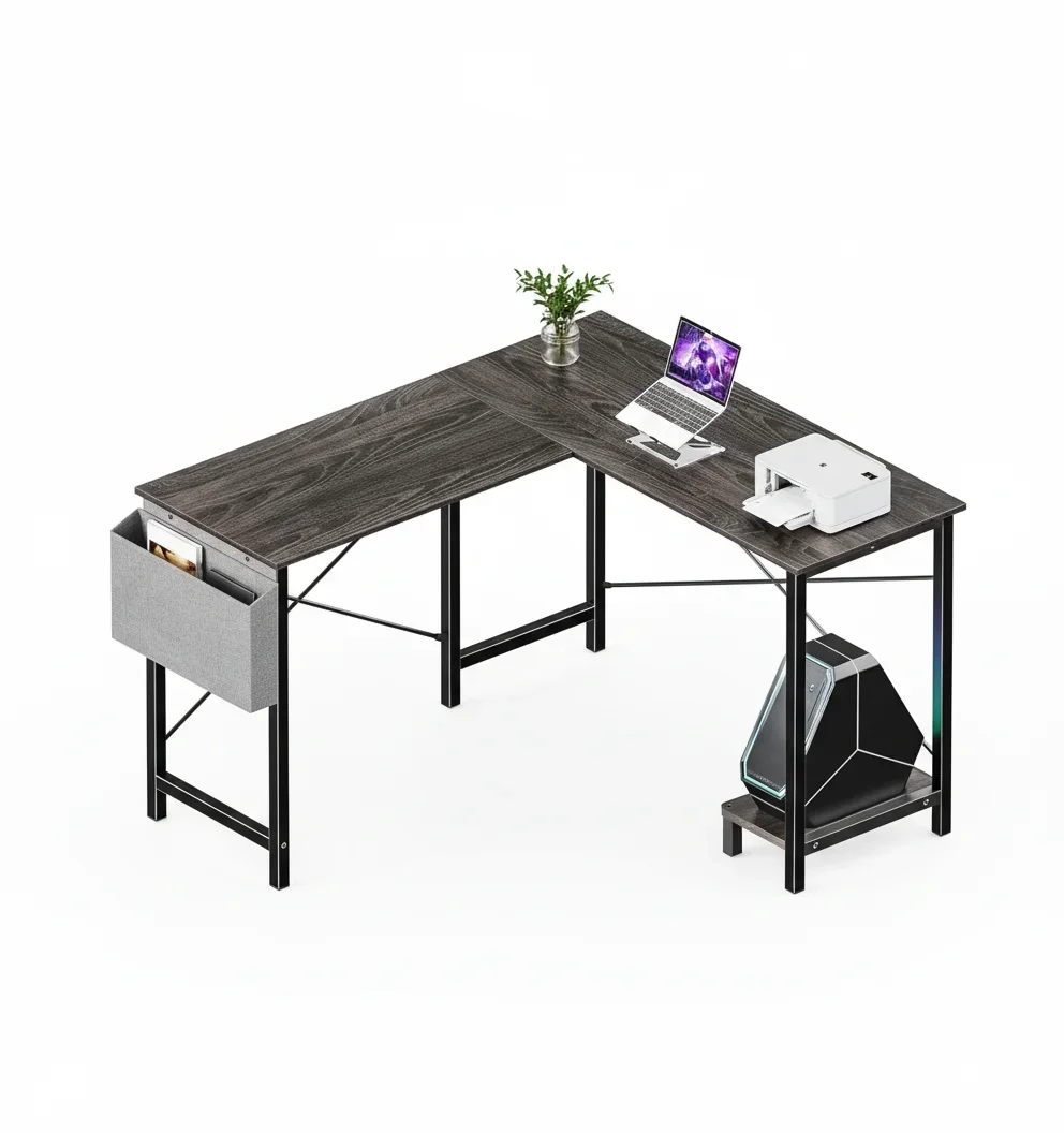 Escritorio para juegos en forma de L con marco resistente, estación de trabajo esquinera de doble monitor para oficina en casa, fácil montaje