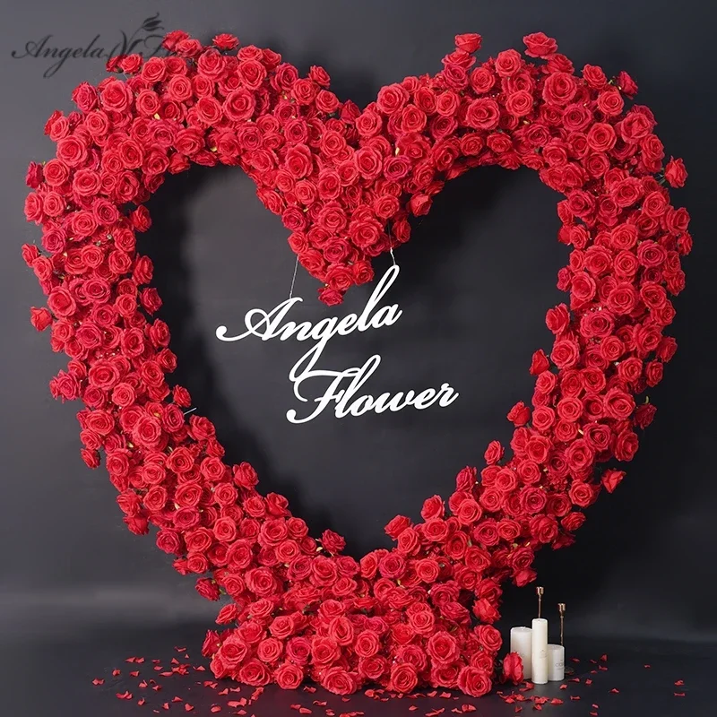 

Red White Rose Arrangement Floral Heart-Shaped Wedding Backdrop Arch Frame Decor Event Stage Flower Stand For Ceremony A8745