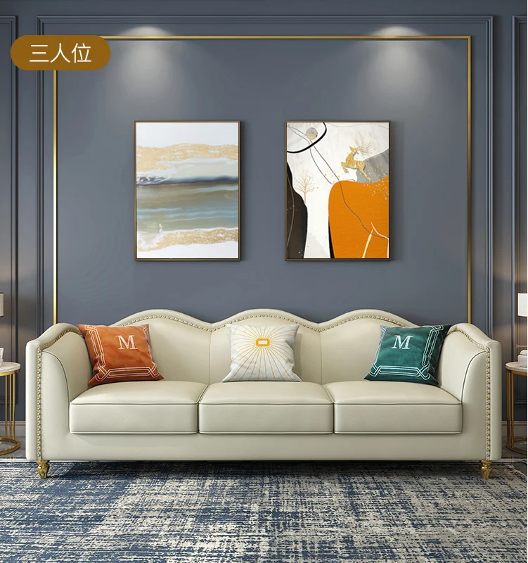 

Премиальный американский кожаный диван в стиле лёгкой роскоши, высококачественный комплект для гостиной в небольшой квартире, современный дизайн.