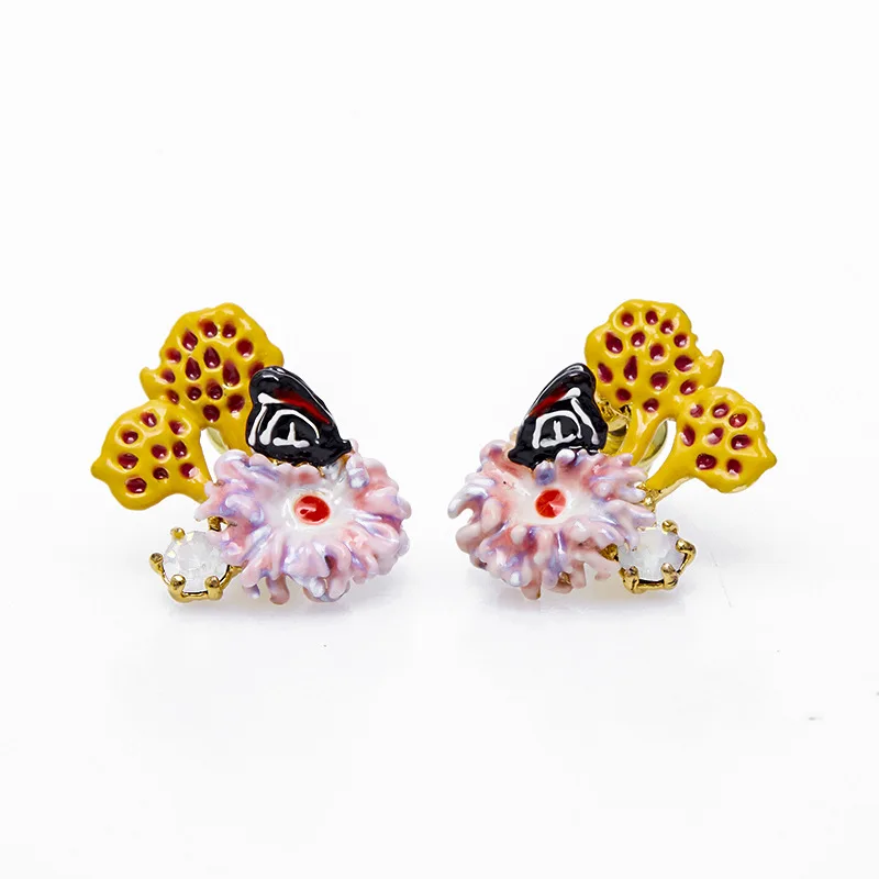 Marine Series Ins Personalized Fashion Design Enamel Gradient Anemone Flower Coral Flower Earnail No Ear Hole Earclip for Female