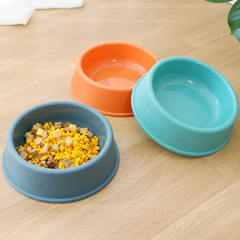 High quality solid color pet bowl Candy color Lightweight plastic single bowl Dog cat pet bowl Pet feeding bowl set