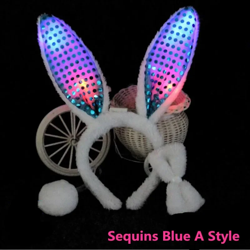 

10 шт. Женские/девичьи плюшевые светящиеся в темноте ушки кролика и хвост с мигающими огоньками, повязка на голову, украшение для костюма, на фестиваль, Рождество