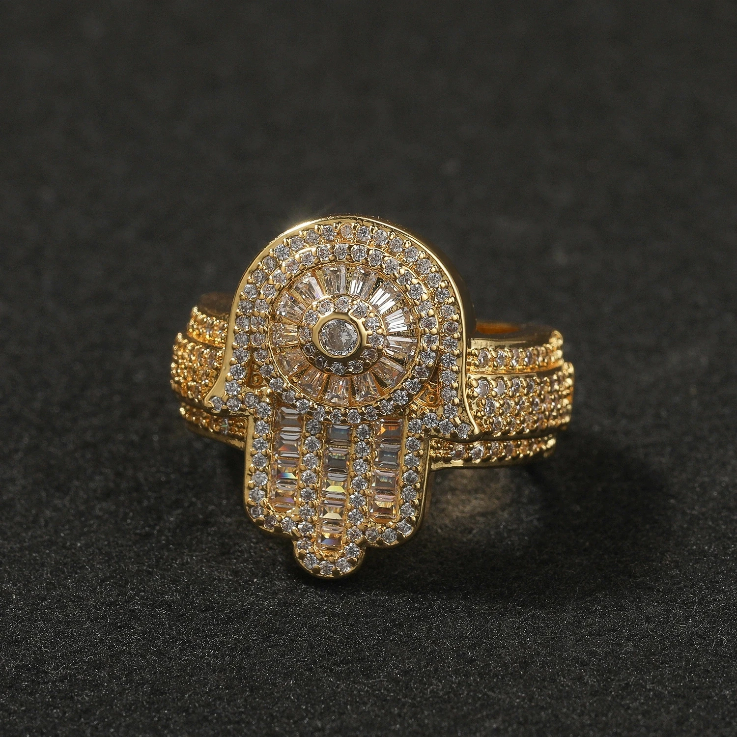 

Fidima Hand Shape Bling Bling Iced Out CZ Mirco Pave Prong Setting Brass Ring Hip Hop Jewelry BR109-1