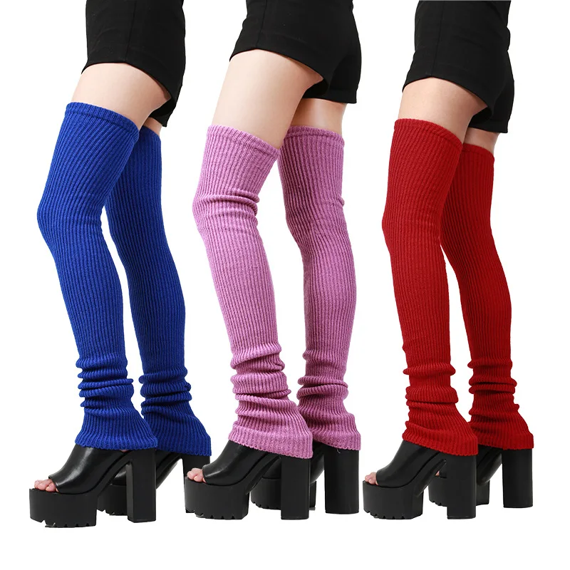 Lengthened Mid-high Warm Knee Socks Leggings JK Knitted Leg Warmers Multicolor Lolita Women Over The Knee Home Winter Long Socks