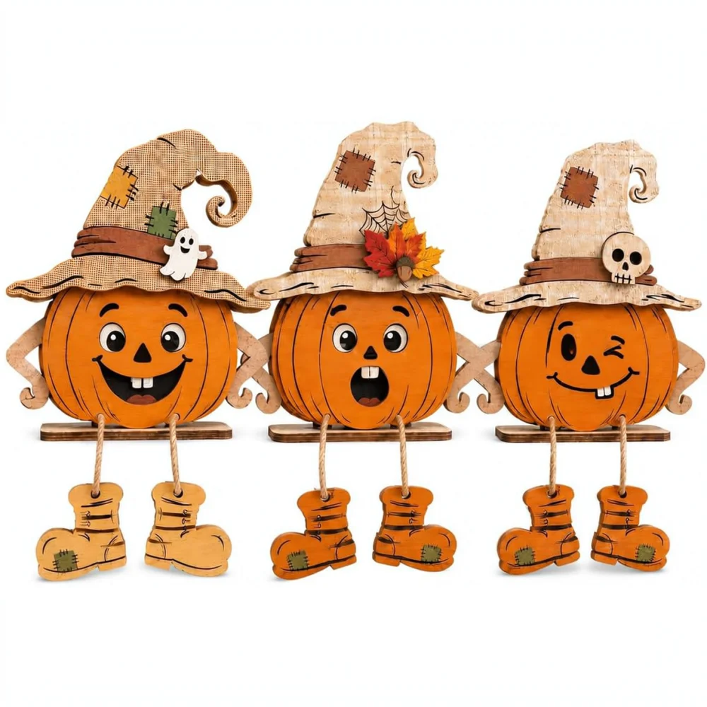 Rustikales Holztisch-Ornament Herbst-Ernte Kürbis Ahornblatt Dekoration Halloween Weihnachten Festliches Wohnaccessoire
