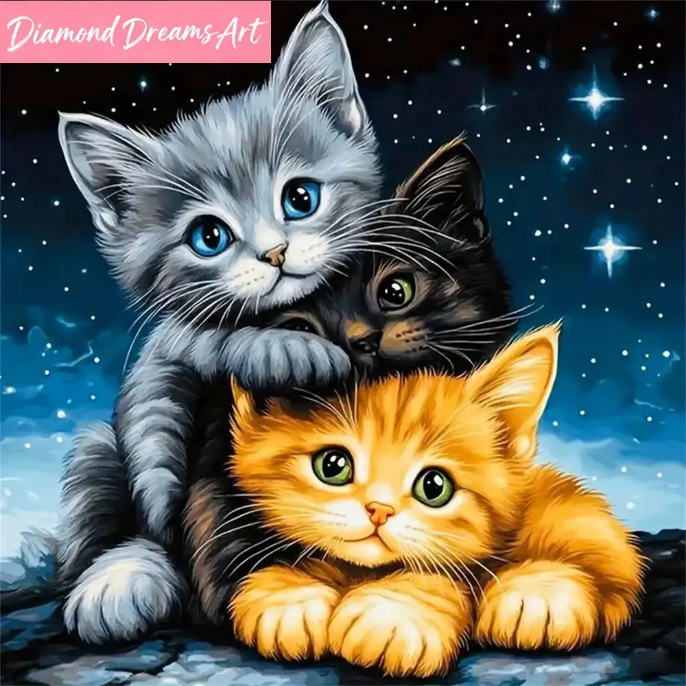 Nova Chegada: Kit de Pintura Diamante Mosaico de Gato com Diamantes Quadrados e Redondos, Desenho Animado, Bordado, Hobby Infantil