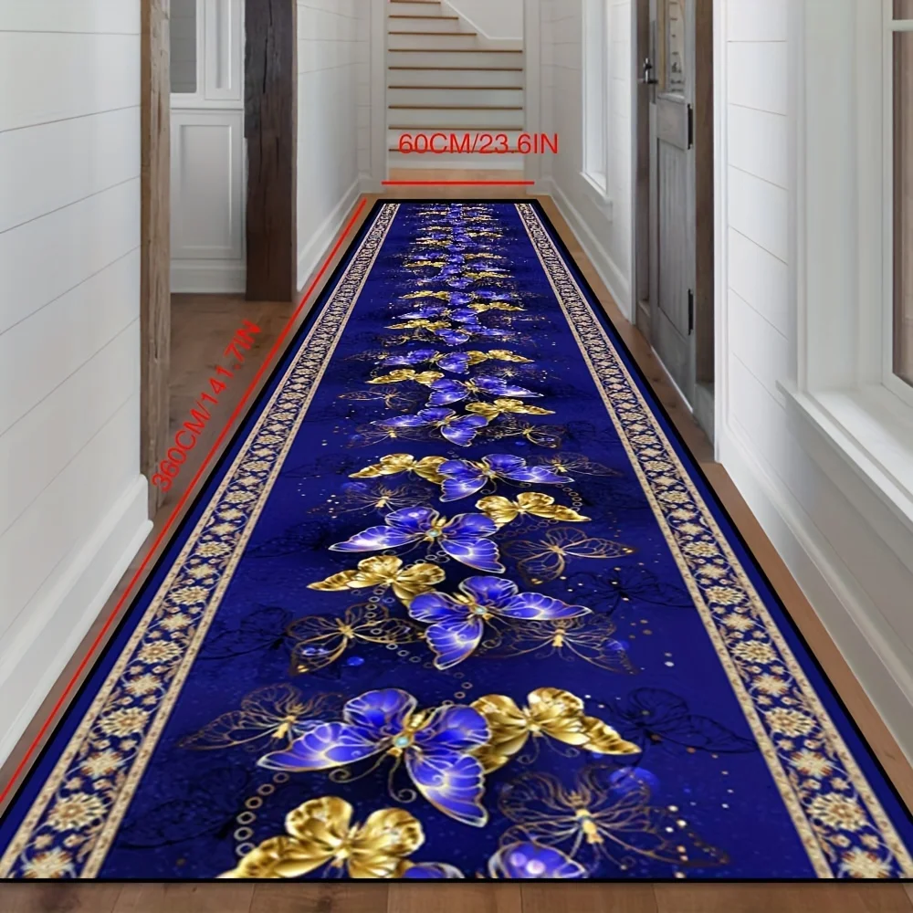 Golden Diamond Velvet 1pc, Butterfly Pattern Bedroom Mat, Luxury Animal Aisle Mat, Art Innovation Style Balcony Non-Slip Mat