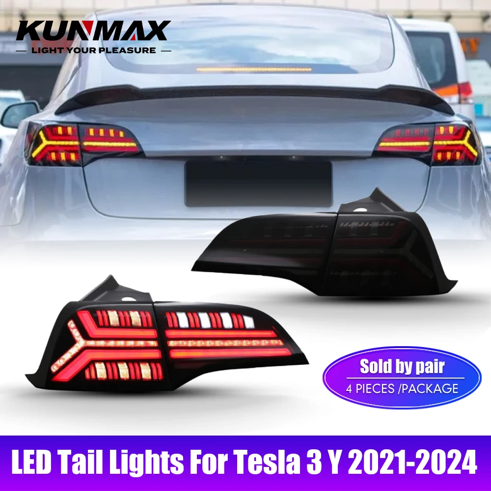 Pair Of LED Tail Lights For Tesla 3 Y 2021-2024 DRL Fog Reverse Brake Turning Signal Plug And Play Car Rear Tail Light Assembly