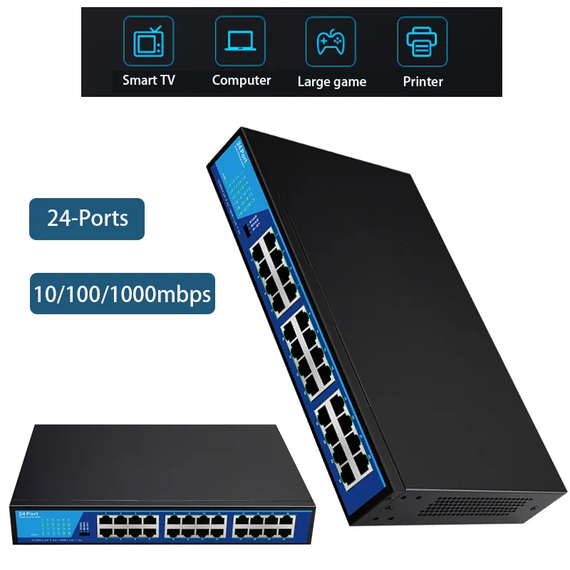 Ethernet Smart Switcher Game network switch RJ45 Hub 24-Port gigabit Ethernet Switch 10/100/1000mbps Internet Splitter LAN HUB