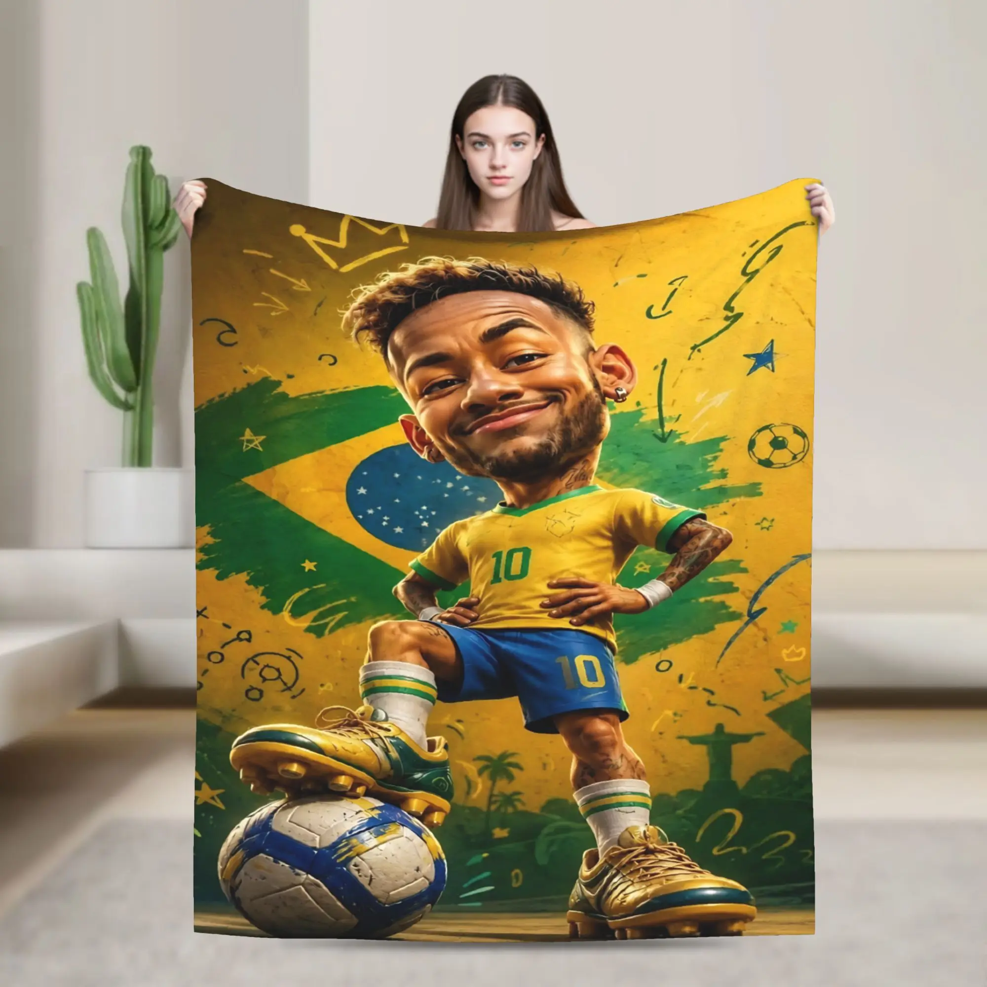 Brazil Soccer Football Player Number Ten Blanket Cover   Wool Throw Blanket Home Couch Decoration Ultra-Soft Warm Bedspreads