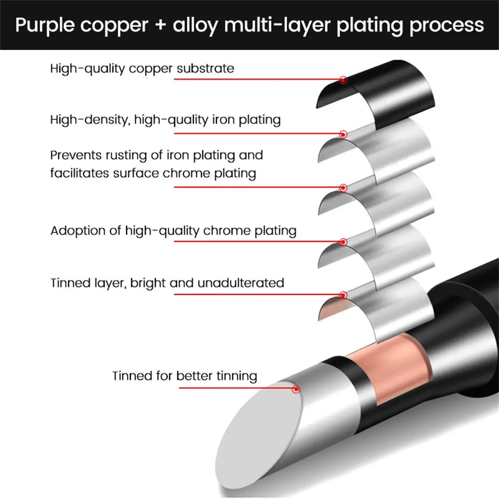 Cabezal de soldador eléctrico de 5 piezas, Kit de puntas de soldador, punta de cobre sin oxígeno de diamante negro, accesorio de herramienta de