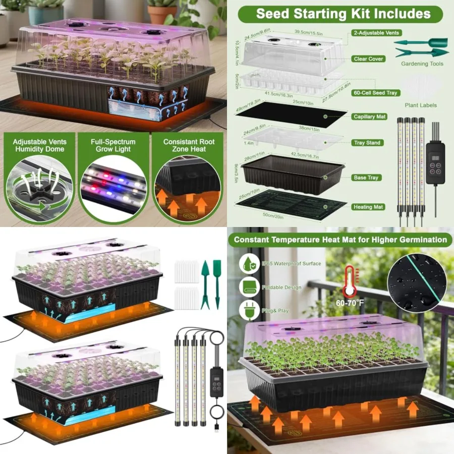 

120-Cell Self-Watering Seed Starter Tray with Grow Light, Indoor Seed Starting Kit Trays with Heat Mat, Adjustable Brightness P