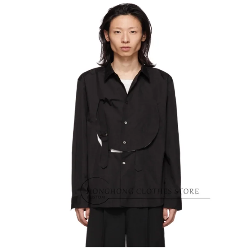 

Оригинальный дизайн, повседневная рубашка с открытым ремнем и петлей из чистого хлопка, новая модель 2025, высококачественная мужская одежда