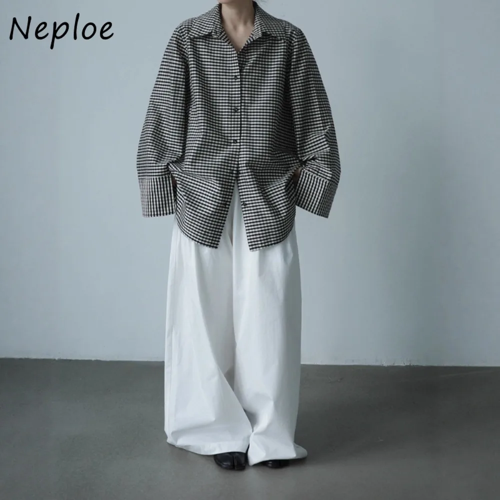 

Neploe Hong Kong Style Moda Vintage Harajuku Tops Profile Plaid Elegant Loose Shirt Japan Slim Hot Sell Casual Simple Blouses