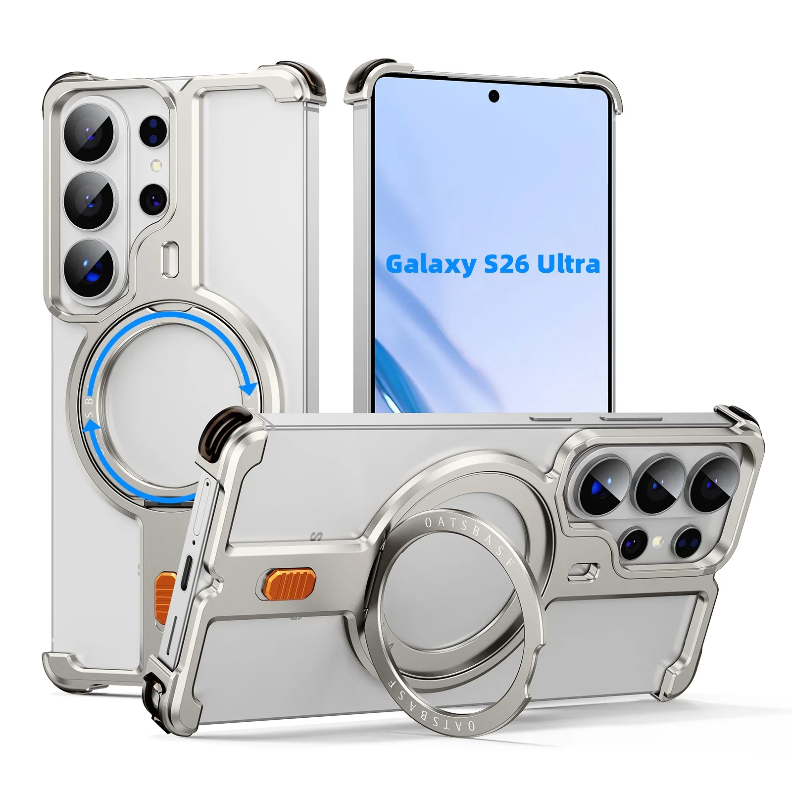 

for Samsung Galaxy S26 Ultra Phone Case Metal With 360°Rotating Magnetic Stand Frameless Cover Screen Protection Shockproof