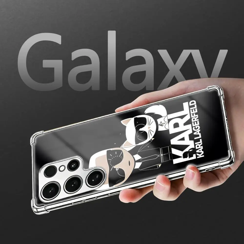 cat k-Karl Phone Case For Samsung S26 S25 S24 S23 S22 S21 Plus Ultra FE Gold silver four-corner shockproof glass view 2