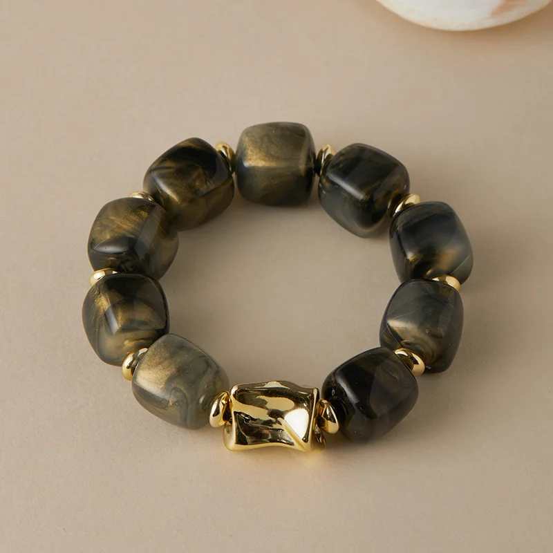 Modische Bunte Acryl-Quadratperlen Elastische Armbänder für Frauen CCB Geometrische Perlen-Stapelbare Armreifen Schmuck Geschenke – Detail 9