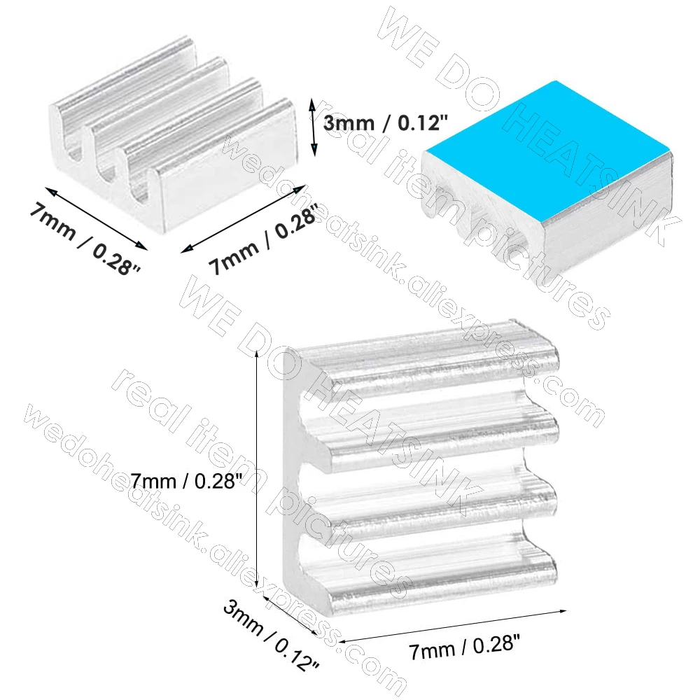 Tiny Small 7x7x3mm Heatsink Aluminum Heat Sink Cooler Assembly With Blue Thermal Pad For CPU, RAM, WLAN, Power Chip