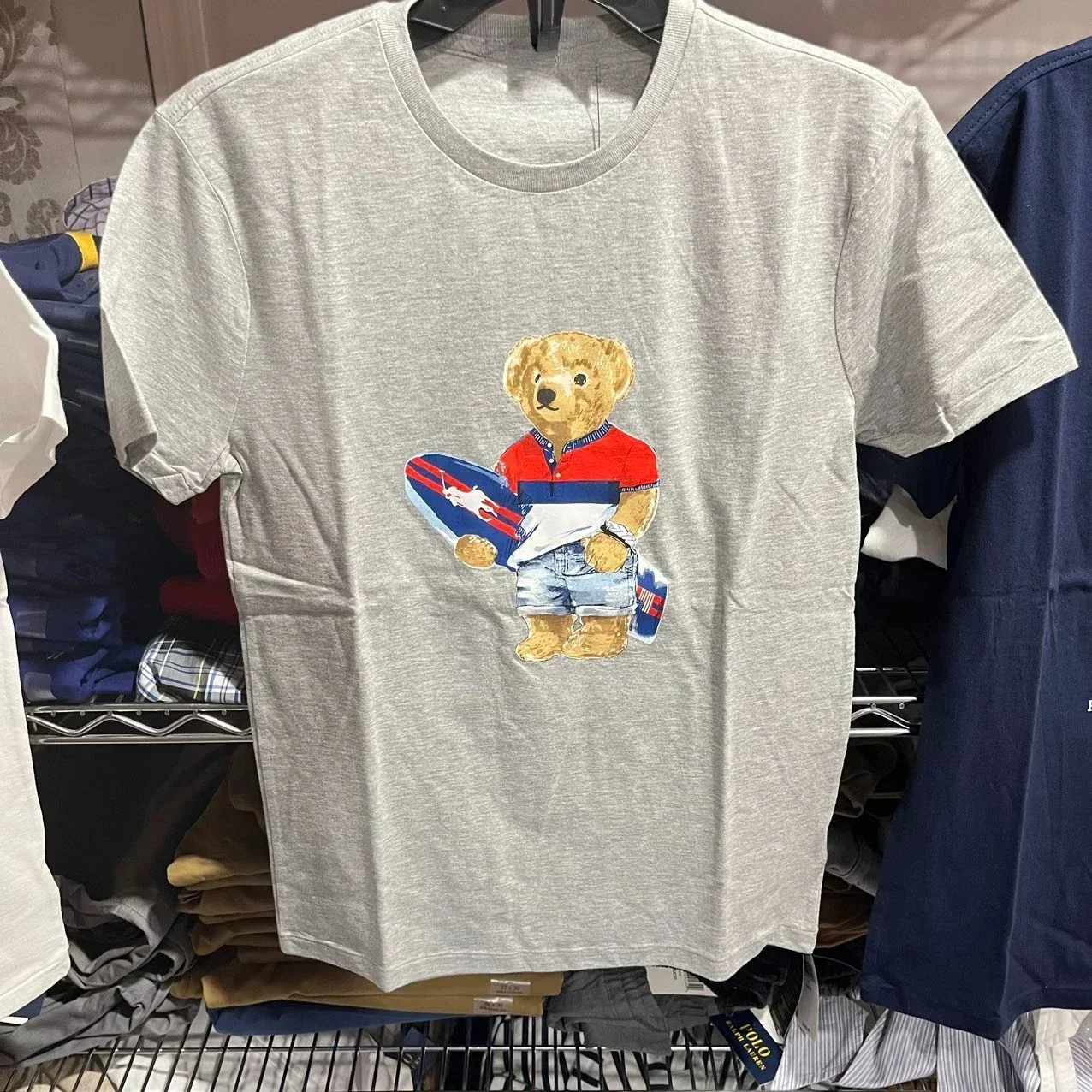 Men's Ralph Lauren Surf Bear Crew Neck Casual Short Sleeve T-Shirt Men Clothing Graphic T Shirts Oversized T Shirt Harajuku