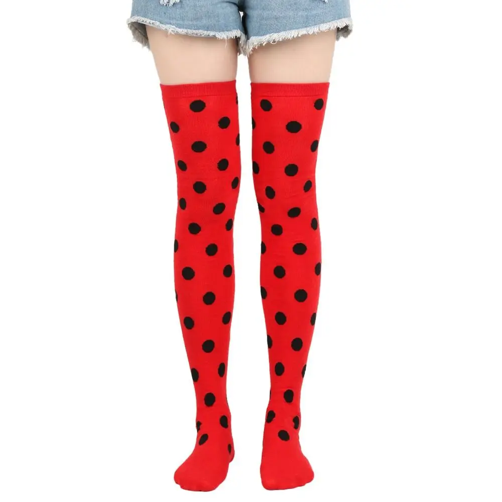 1 Pairs Funny Polka Dot Thigh High Stockings Ladybug  Knee High Socks  Warmers Long Boot Stockings For Halloween