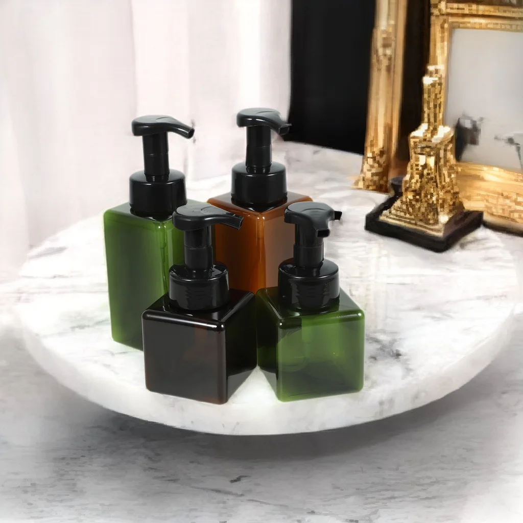 4Pcs Square Foam Pump Bottles Portable Refillable Shampoo Containers Travel Toiletries Dispenser for Soap Lotion Body Wash