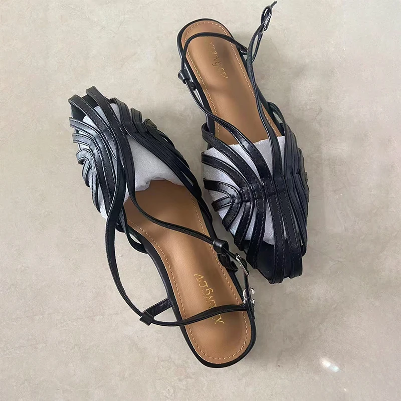 Vintage gewebte Keilsandalen, ausgehöhlte Sommerschuhe mit geschlossener Zehenpartie, lässige Slip-On-Espadrilles für Sommerbankette, atmungsaktive Espadrilles mit weicher Sohle – Detail 5