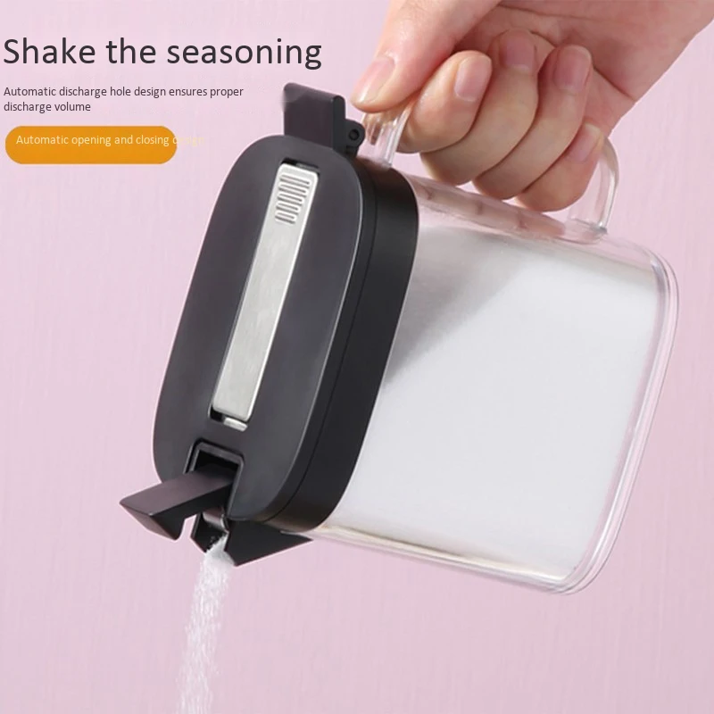 

AA94-Auto Flip Seasoning Box Wall Mounted Plastic Condiment Container With Spoon,Spice Jars Kitchen Supplies
