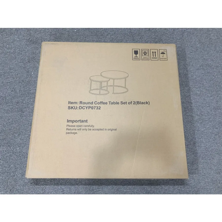 مجموعة طاولة القهوة المتداخلة مكونة من 2 طاولة قهوة مستديرة مقاس 27.6 بوصة من الخشب بنمط رخامي مع إطار معدني قوي وطاولات جانبية للطاولة