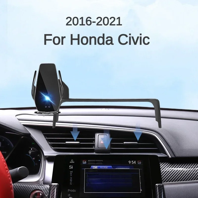 

2016-2021 для Honda Civic 10-го поколения, автомобильный экран, держатель для телефона, беспроводное зарядное устройство, модификация навигации, интерьер, размер 7 дюймов