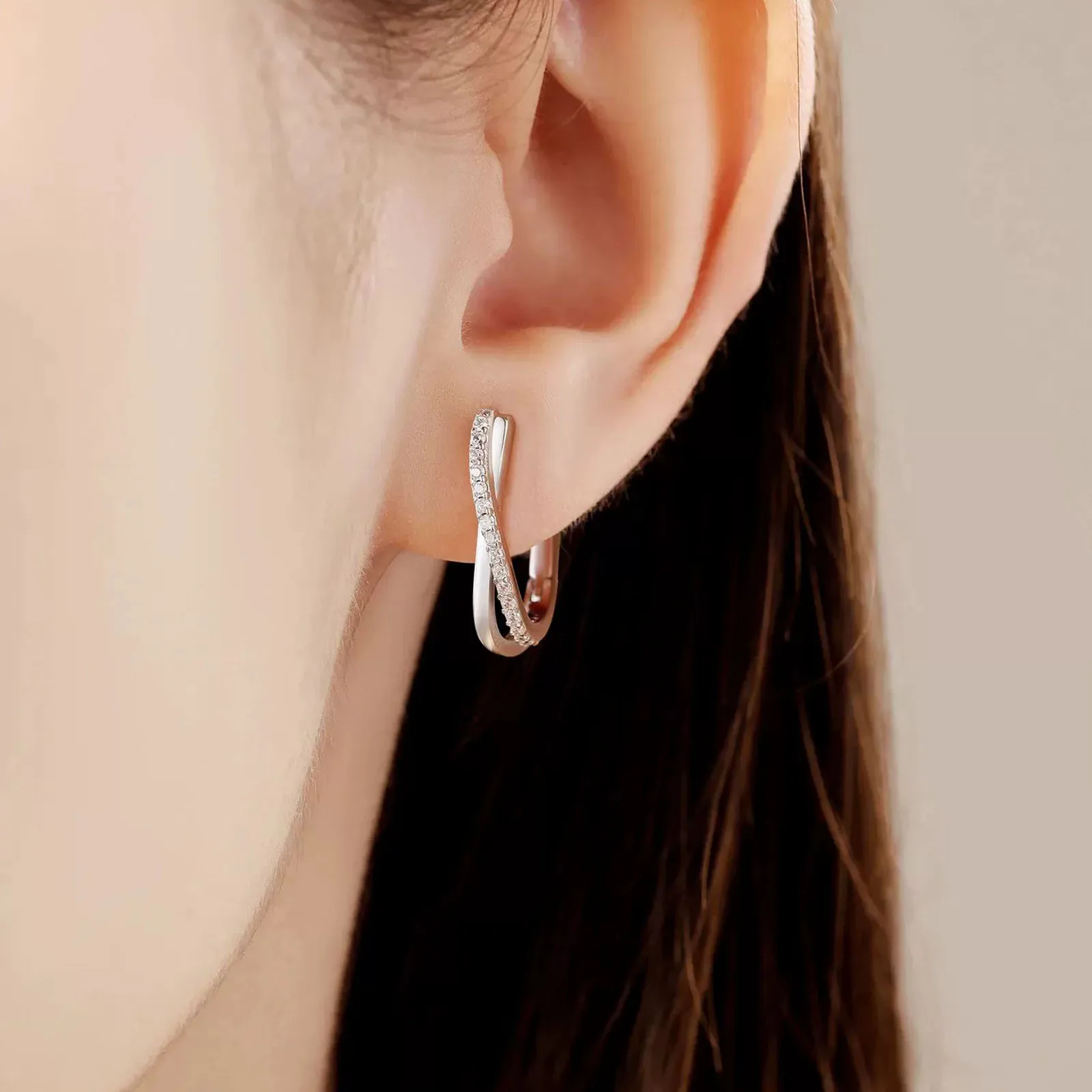 Women's 925 Silver Star Twisted Line Hoop Earrings