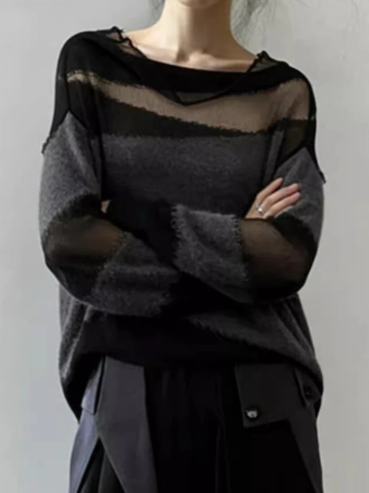 AOSSVIAO Maglietta da donna in maglia sottile e trasparente con scollo drappeggiato irregolare, protezione solare, collezione Estate 2026