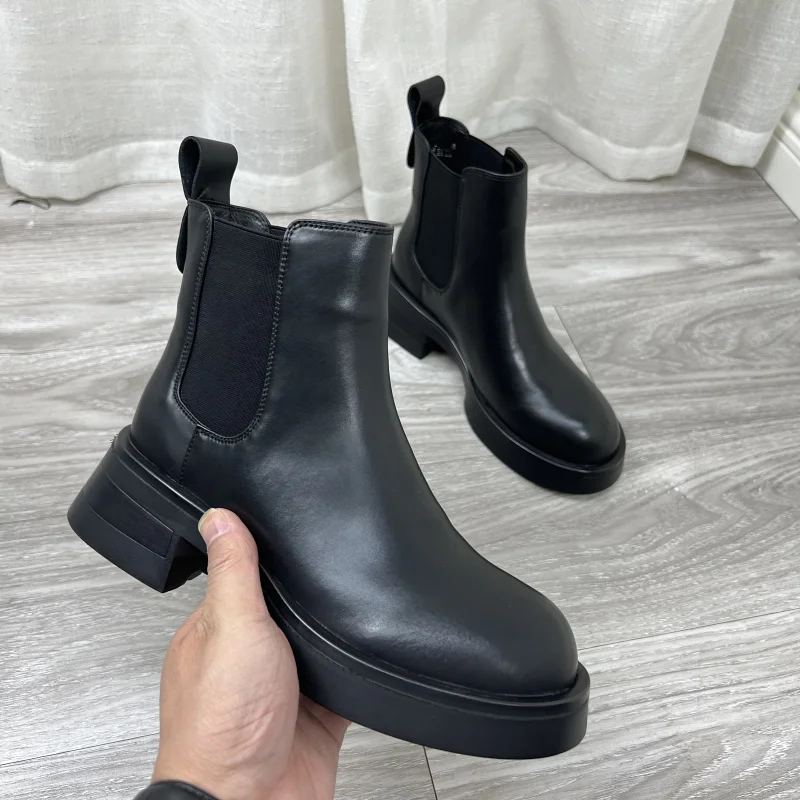 

Кожаные ботинки челси, женские ботинки на платформе с подкладкой, осень-зима, новая удобная обувь на плоском каблуке, модная обувь