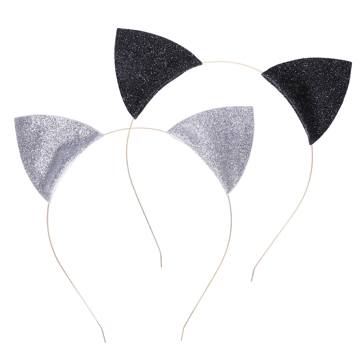 

2pcs Cat Ears Headband Hair Hoop Black Silver Sparkling Excellent Materials Gift Loved Daughter Niece Hair