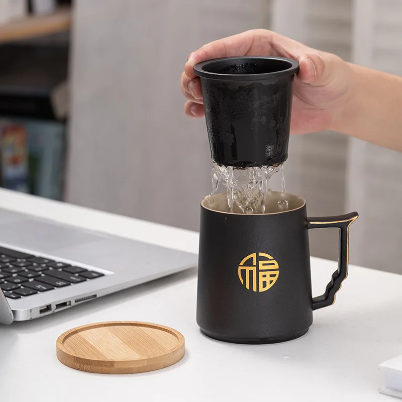 Water Separation Teacup Ceramic Tea Infuser Cup, Office Filter with Lid, Guocao Palace, Single Person Special Mug