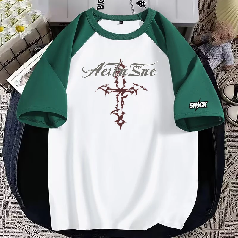 Summer Men's Color Blocked T-shirt M-5XL White Dark Grey Graphic T Shirts Letters Printed Tops Harajuku Men's Clothing 2025 New