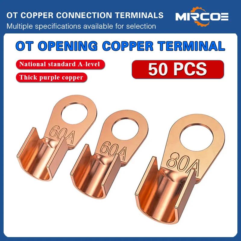 

50PCS Copper Battery Cable Connector Terminal Open Lugs Wire Terminals OT 10A/20/30/40/50/60/80/100A