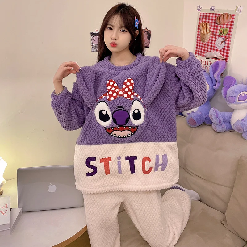 Disney schattige pyjama winterwarme en comfortabele tweedelige set Stitch loungewear Disney loungewear schattige Stitch pyjama