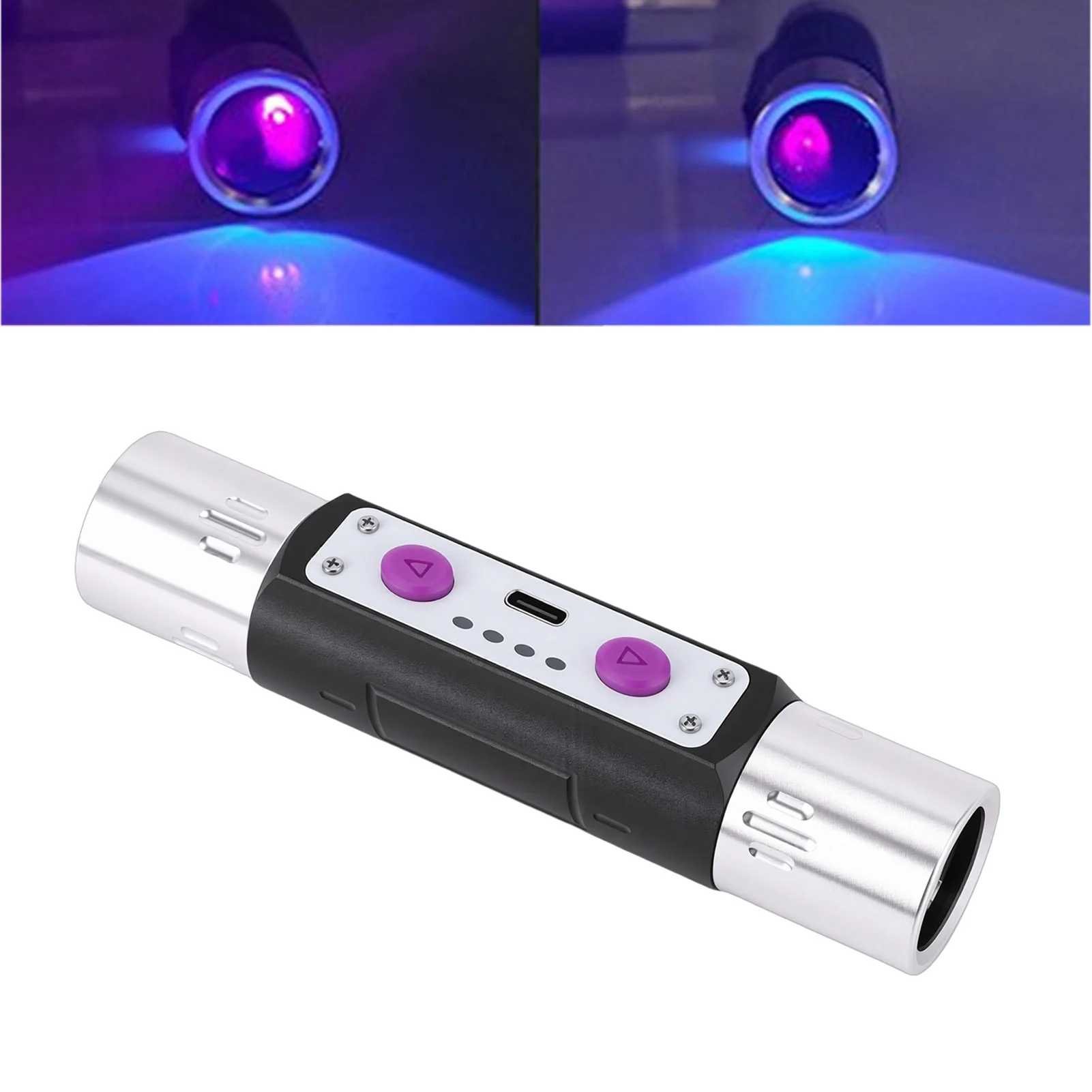 Violet Light Flashlight 3W Rechargeable 254nm 365nm 395nm Dual Head Torch Detector for Money Gemstone Porcelain Paintings