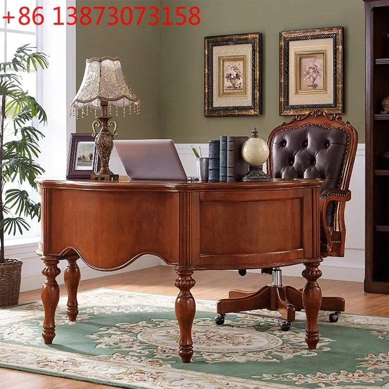 

American solid wood desk semi-round simple European home study office writing desk curved designer
