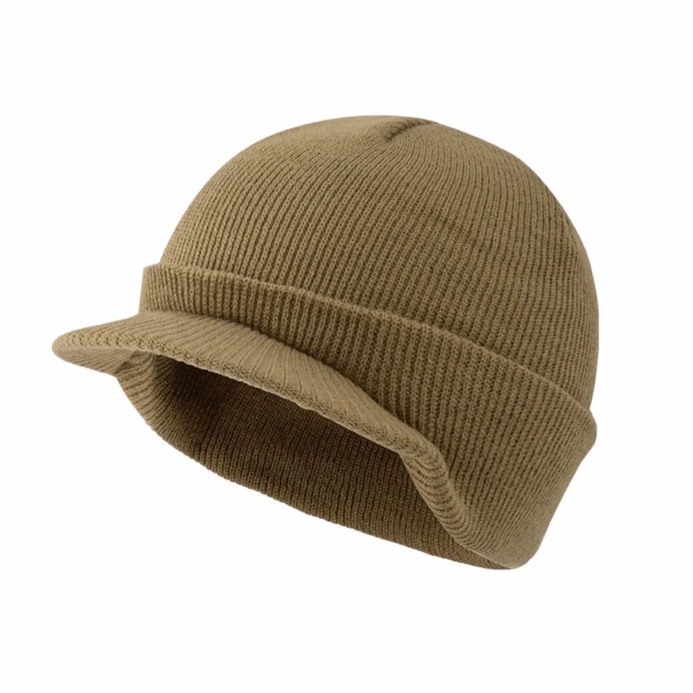 

Fashion Thicken Warm Knitted Peaked Cap Earflap Solid Color Short Brim Beanie Cap Soft Therma Add Plush Lined Hat Outdoor