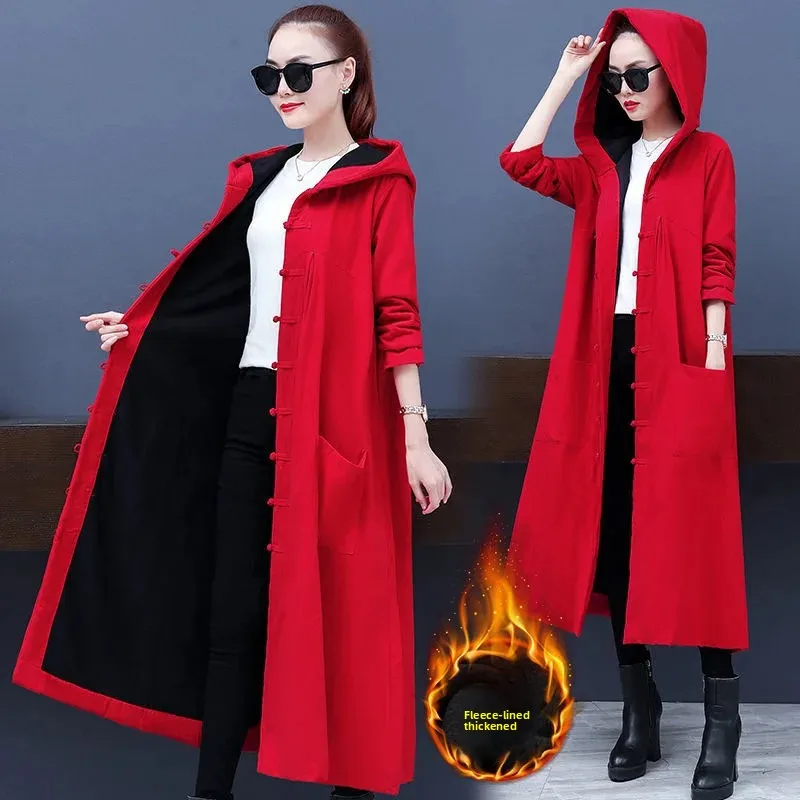 Hot Sale Of The Season Women's Thickened Fleece Lined Long Retro Ethnic Style Coat Jacket Outerwear 