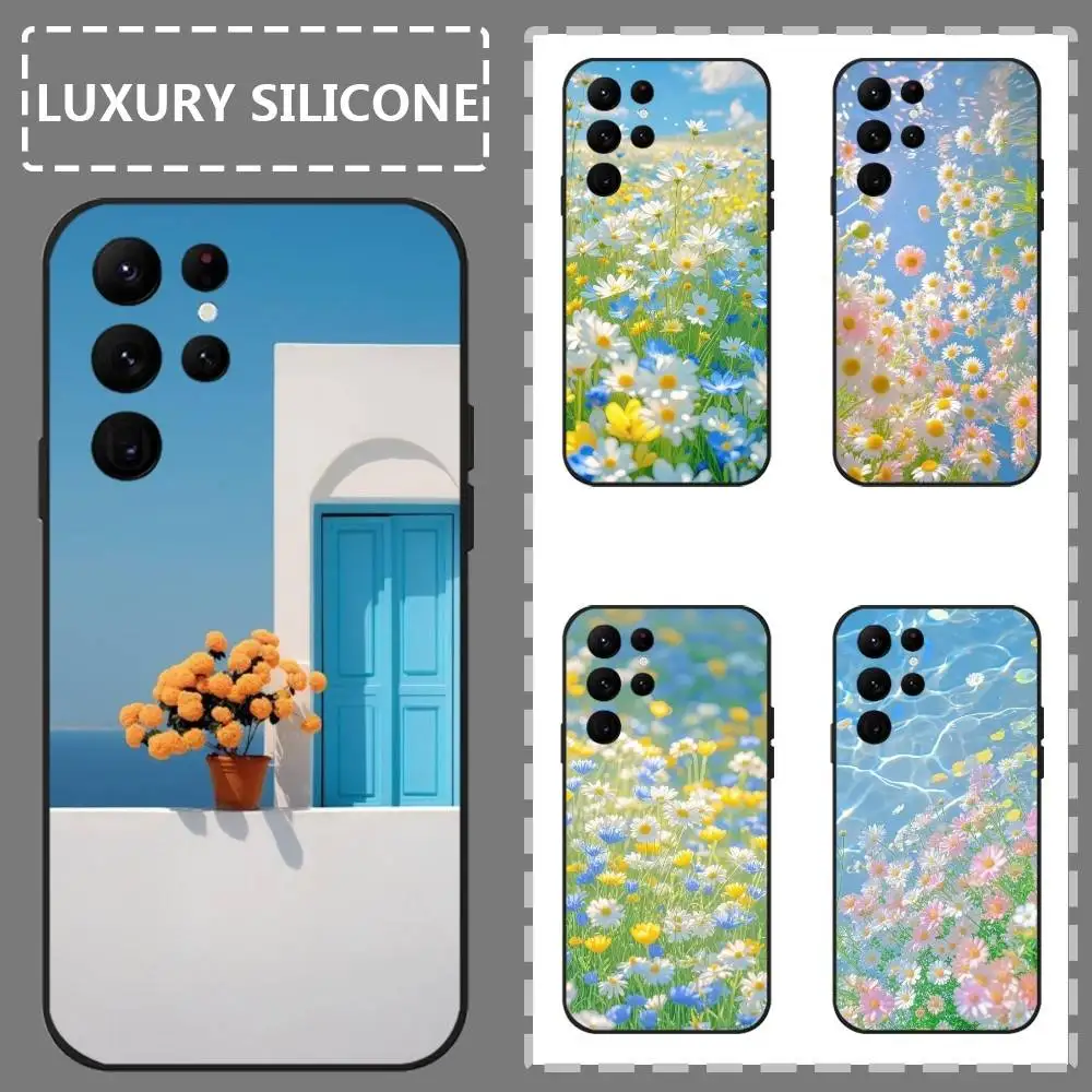 

Minimalist Daisies Art Phone Case For Samsung Galaxy S25 S24 S22 S23 Ultra S21 S20 Plus 5G Frosted Non-Slip Full Soft Case