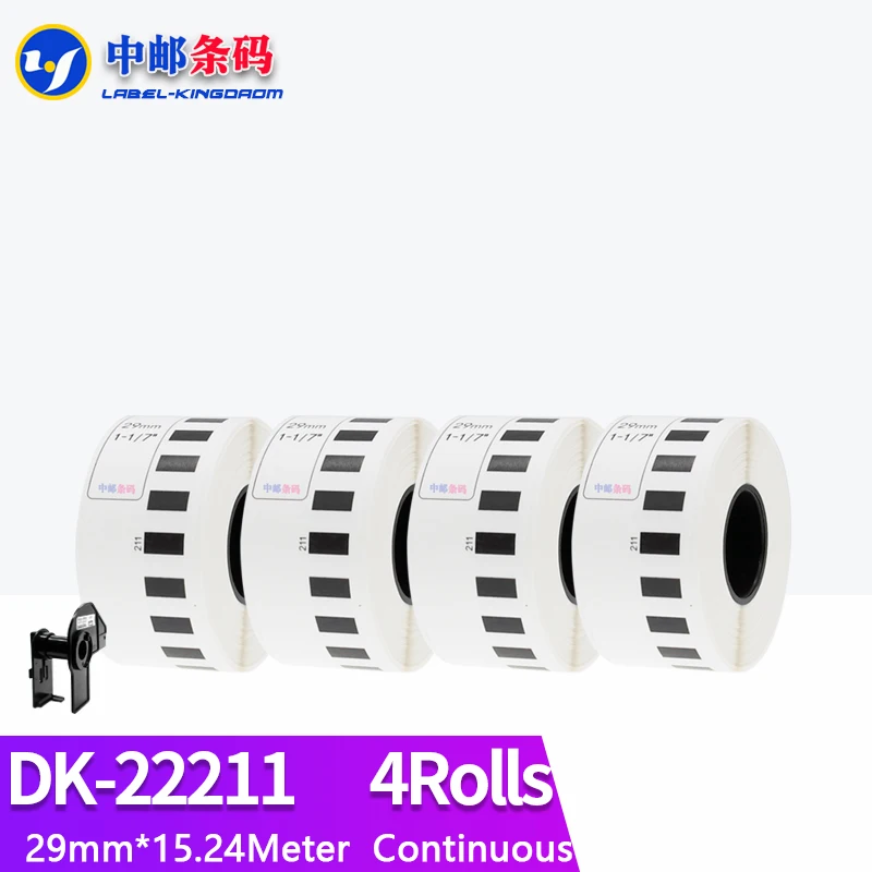 4Rolls Generic DK-22211 Label 29mm*15.24M Continuous Compatible for Brother QL-570/700/800/1060/1100 Label Printer  DK-2211