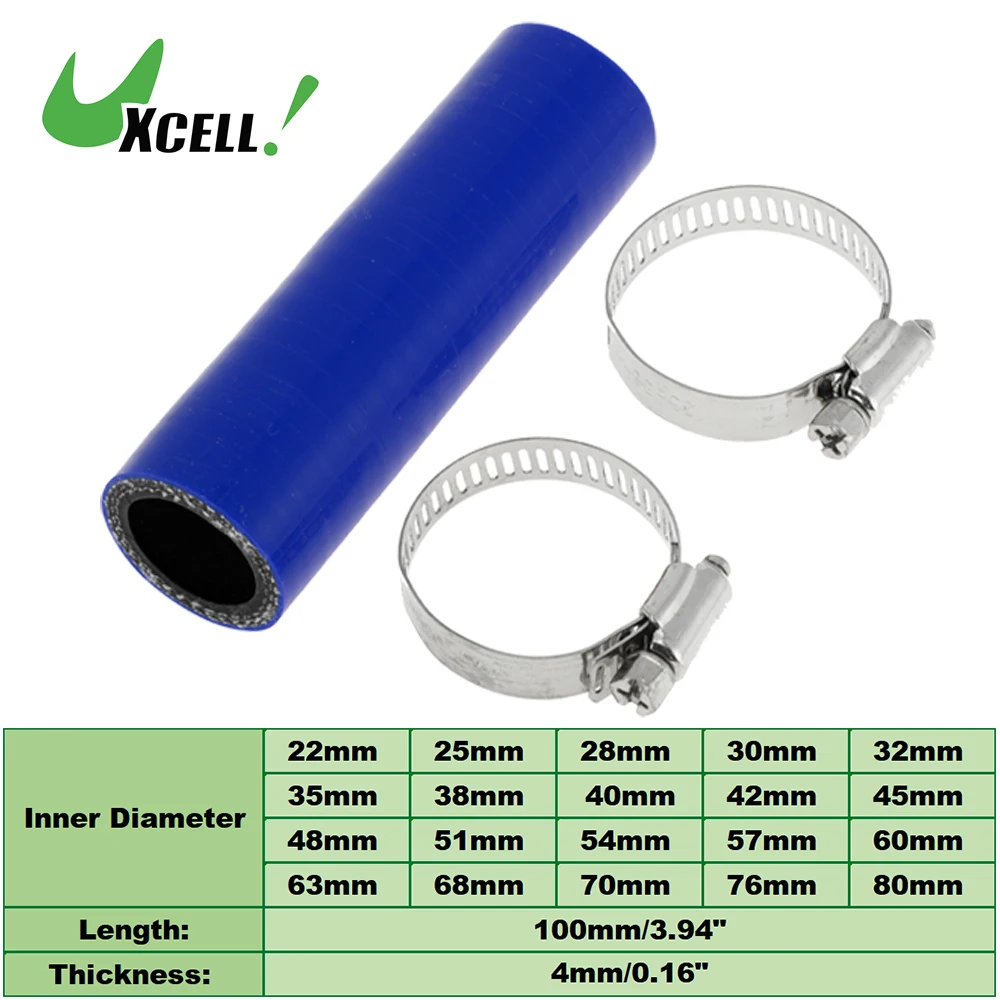 UXCELL 1 Set 51/54/57/60/63/65/68/70/76mm  ID 100mm Length 0 Degree Car Silicone Hose with Clamps Coolant Hose Universal Blue