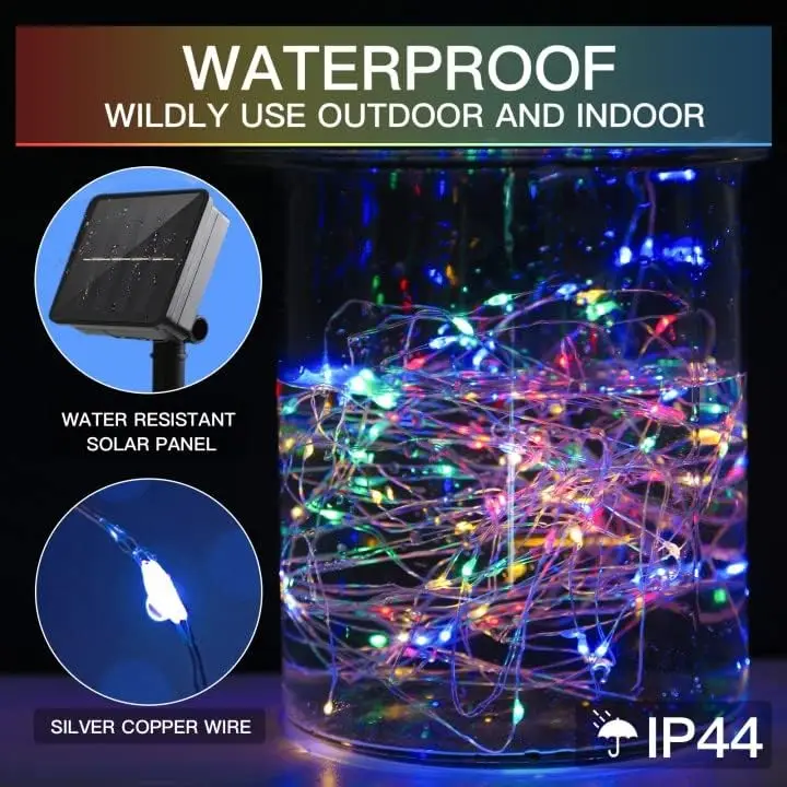 2 Pack 33ft Solar Fairy String Lights Small, 100 Led Multicolor Solar Fairy Lights Outdoor, Solar Christmas Lights Copper