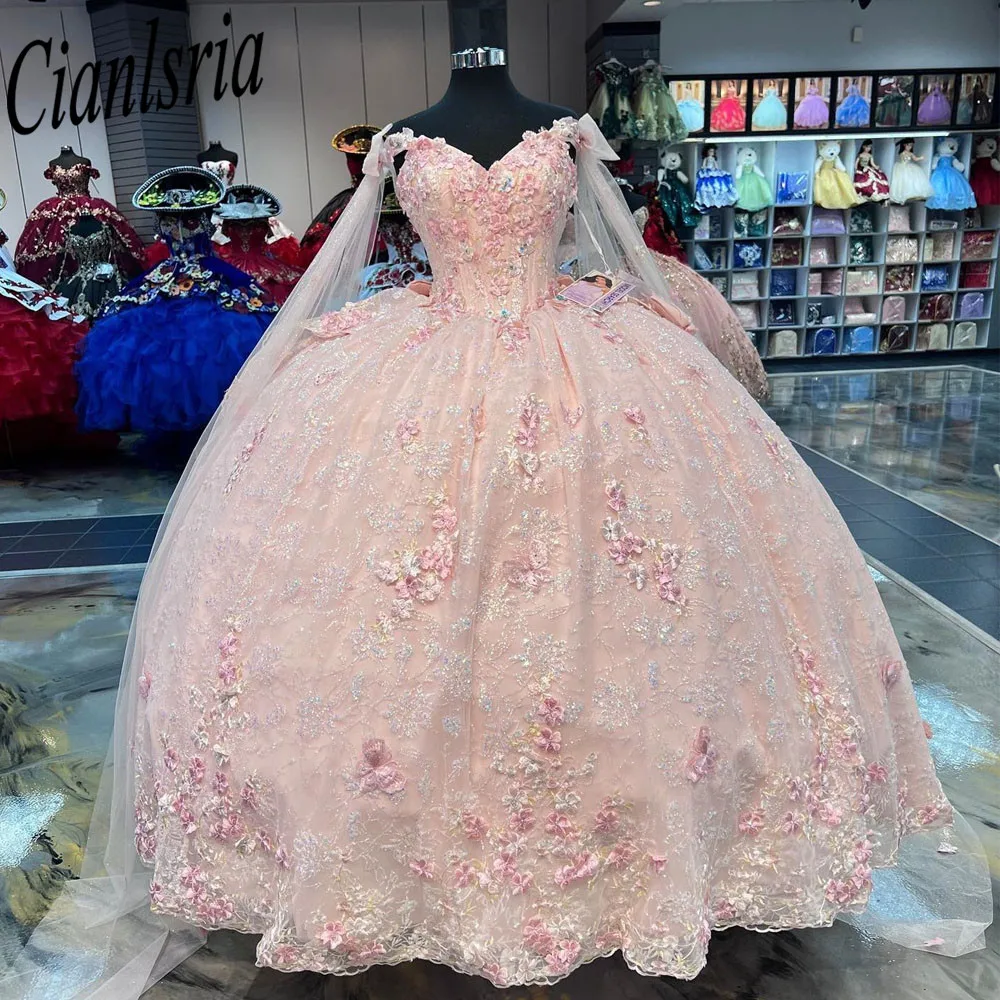 Pink Quinceanera Dresses 2023 Sweetheart Off Shoulder Princess Sweet 15 16 Years Old Birthday Prom Party Gown With Wraps