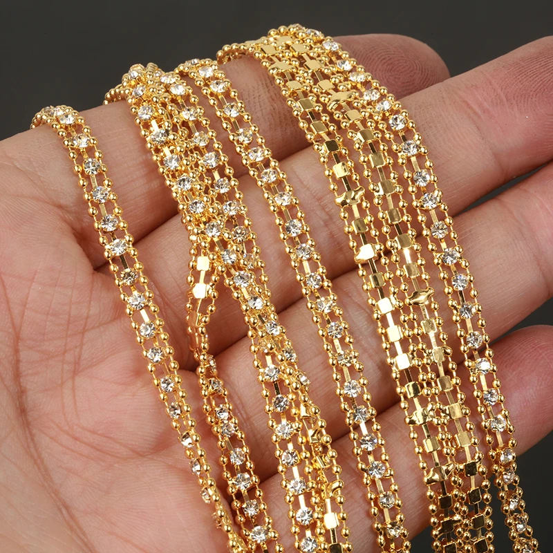 PEESOM 5mm Width Crystal Rhinestone Beaded Chain Sliver/KC Gold Cup Chain SS8 Rhinestone Chain Trim for Garment Accessories